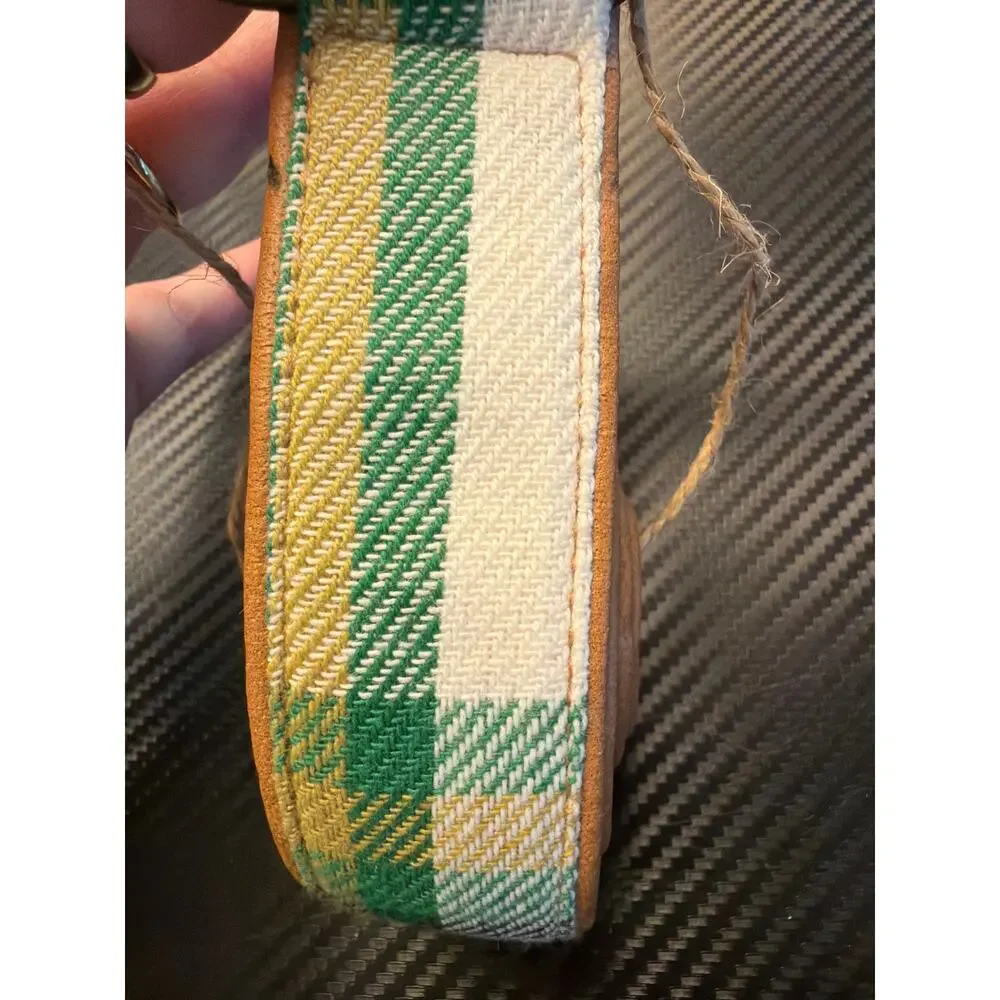 NWT Creative Co-op Cotton & Leather Large Green Plaid Dog Collar Item # XS5767A
